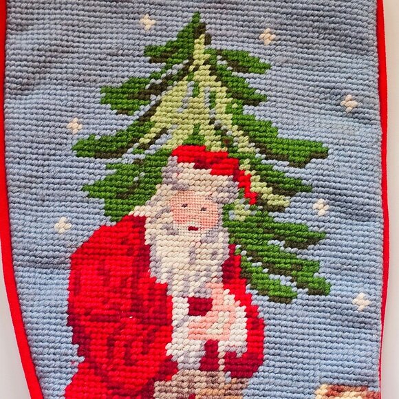 Vintage Handmade Needlepoint Christmas Stocking Santa Tree Children FINISHED - Picture 2 of 7